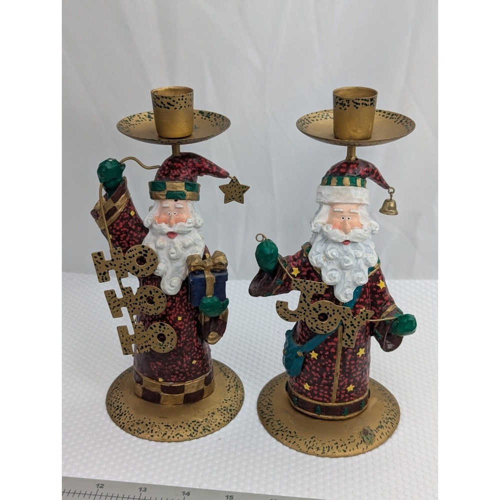Santa Claus Candlestick Candle Holder Ho Ho Joy‎ 8.5 Inch